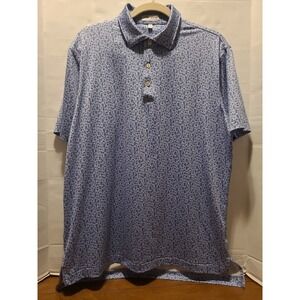 Peter Millar Anchorman All Over Print Summer Comfort Performance Polo Blue Med